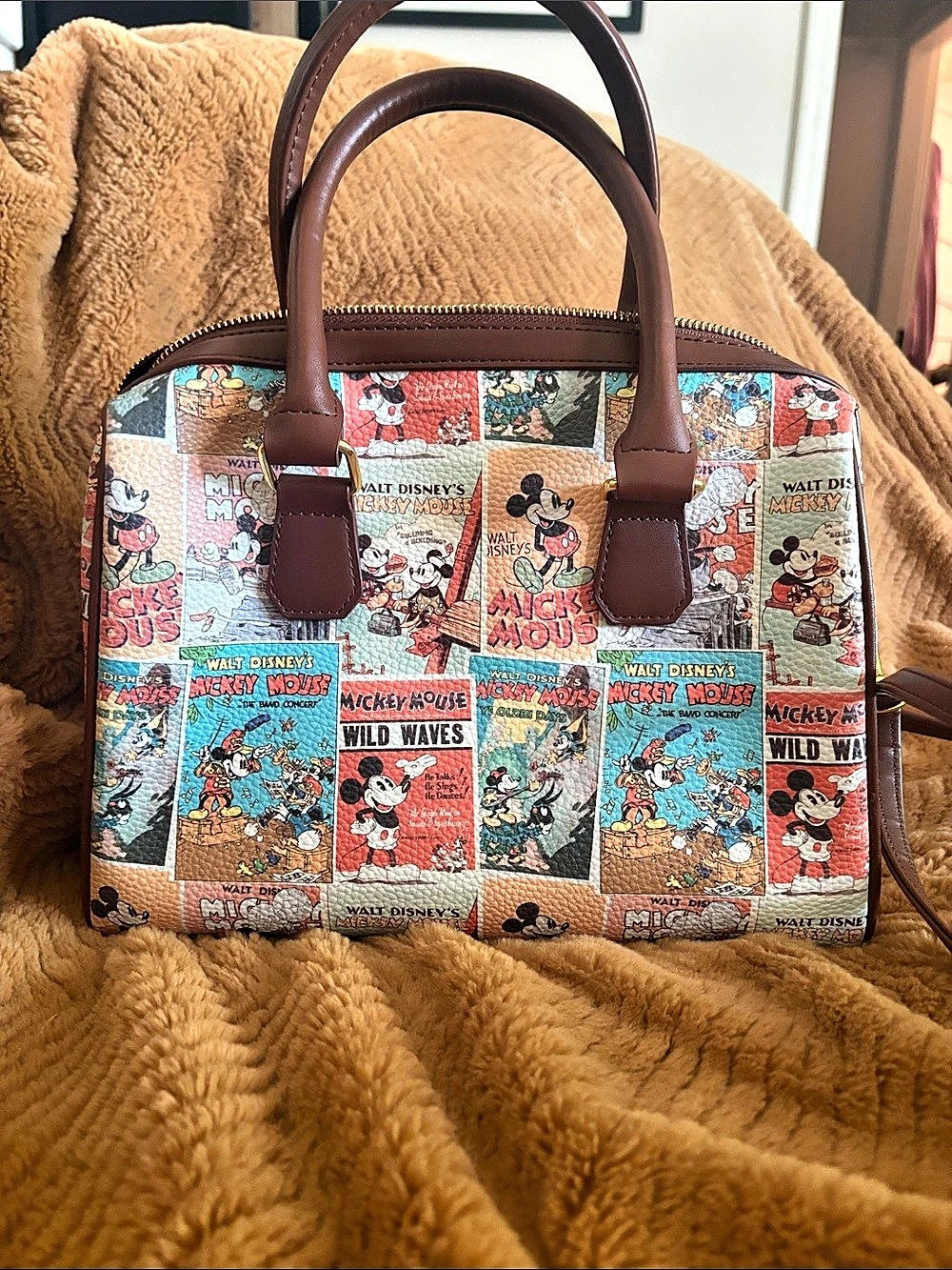 Disney Mickey Mouse Poster Satchel Bag in Brown & Multicolor